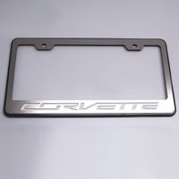 Corvette C7 License Plate Frame Black/Polished CORVETTE Letters
