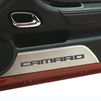 Camaro Brushed 2pc Door Panel Kick Plates "CAMARO" Style - 10-13